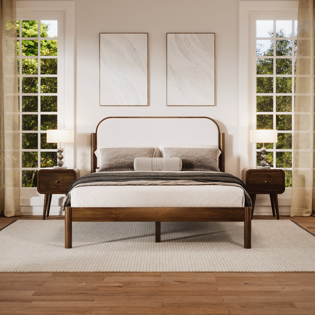 Ardin Solid Wood Bed Frame With Cream Boucle Upholstered Headboard